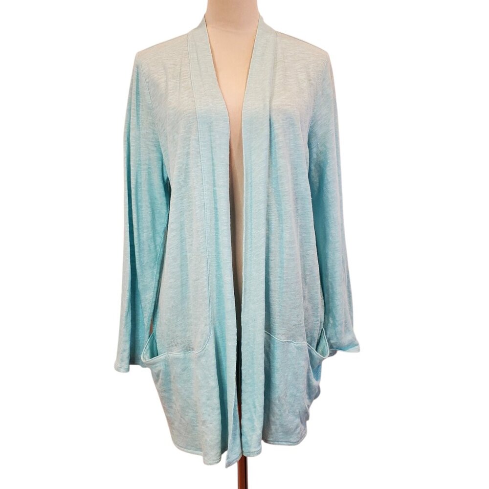 J JILL Linen Cotton Cardigan Sweater Lightweight Open Front in Aqua